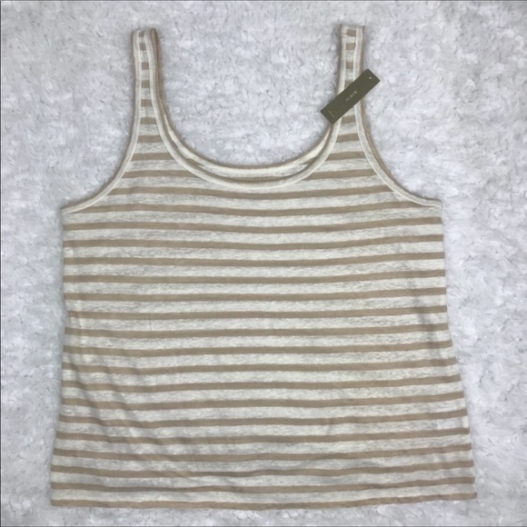 J. Crew Tops - J.Crew NWT Linen Scoop Neck Stripe Tank Top XL